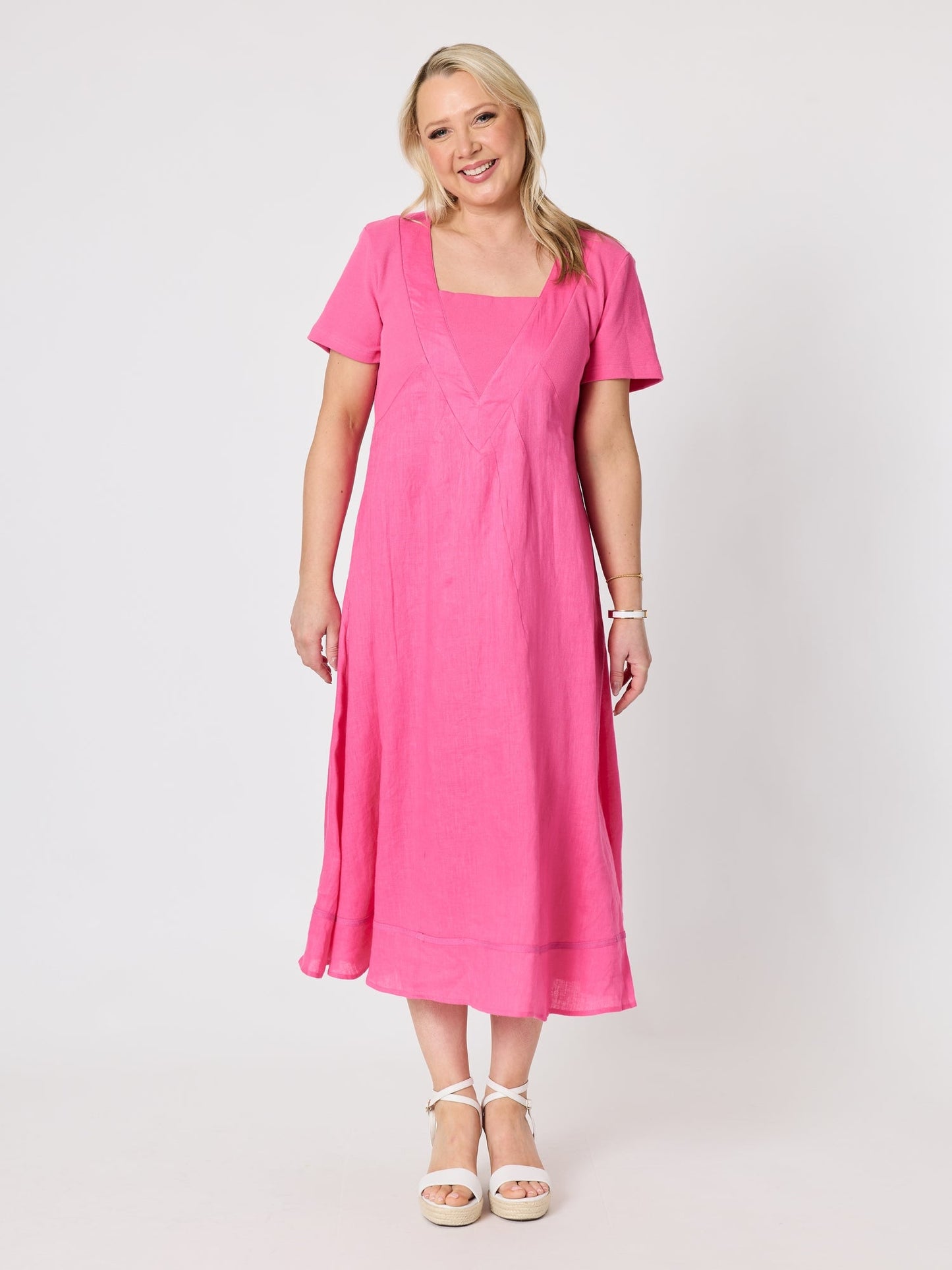 Gordon Smith Le Marais Linen Midi Dress (Raspberry)