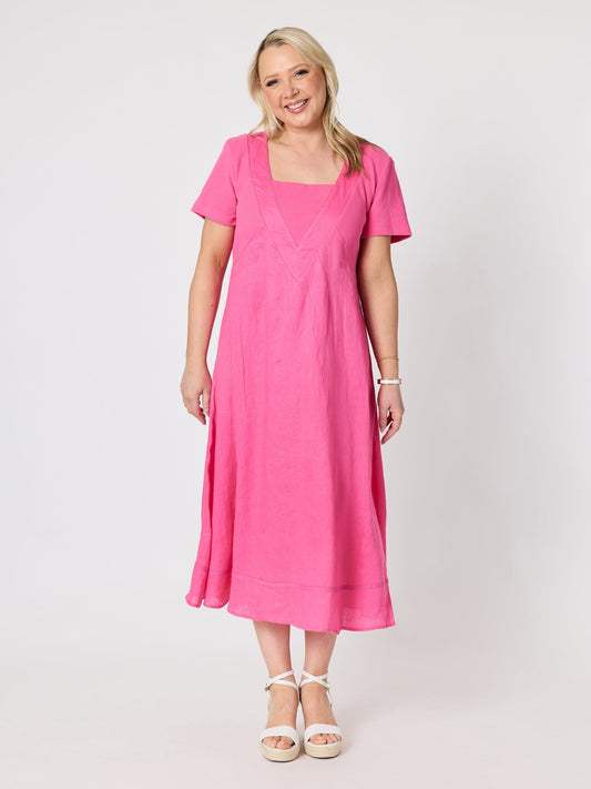 Gordon Smith Le Marais Linen Midi Dress (Raspberry)