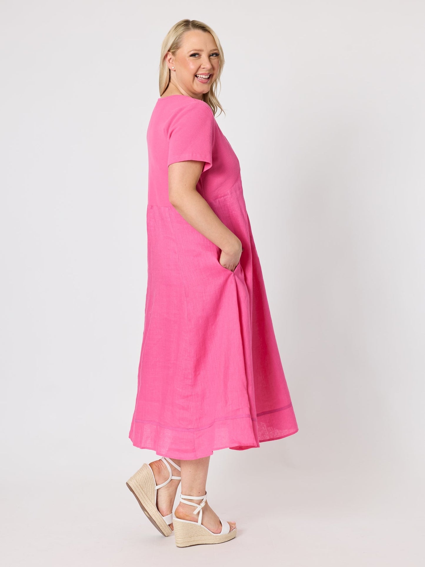 Gordon Smith Le Marais Linen Midi Dress (Raspberry)