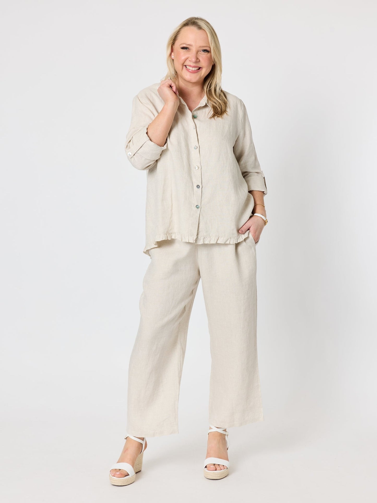 Gordon Smith Milly Ruffle Hem Linen Shirt (Natural)