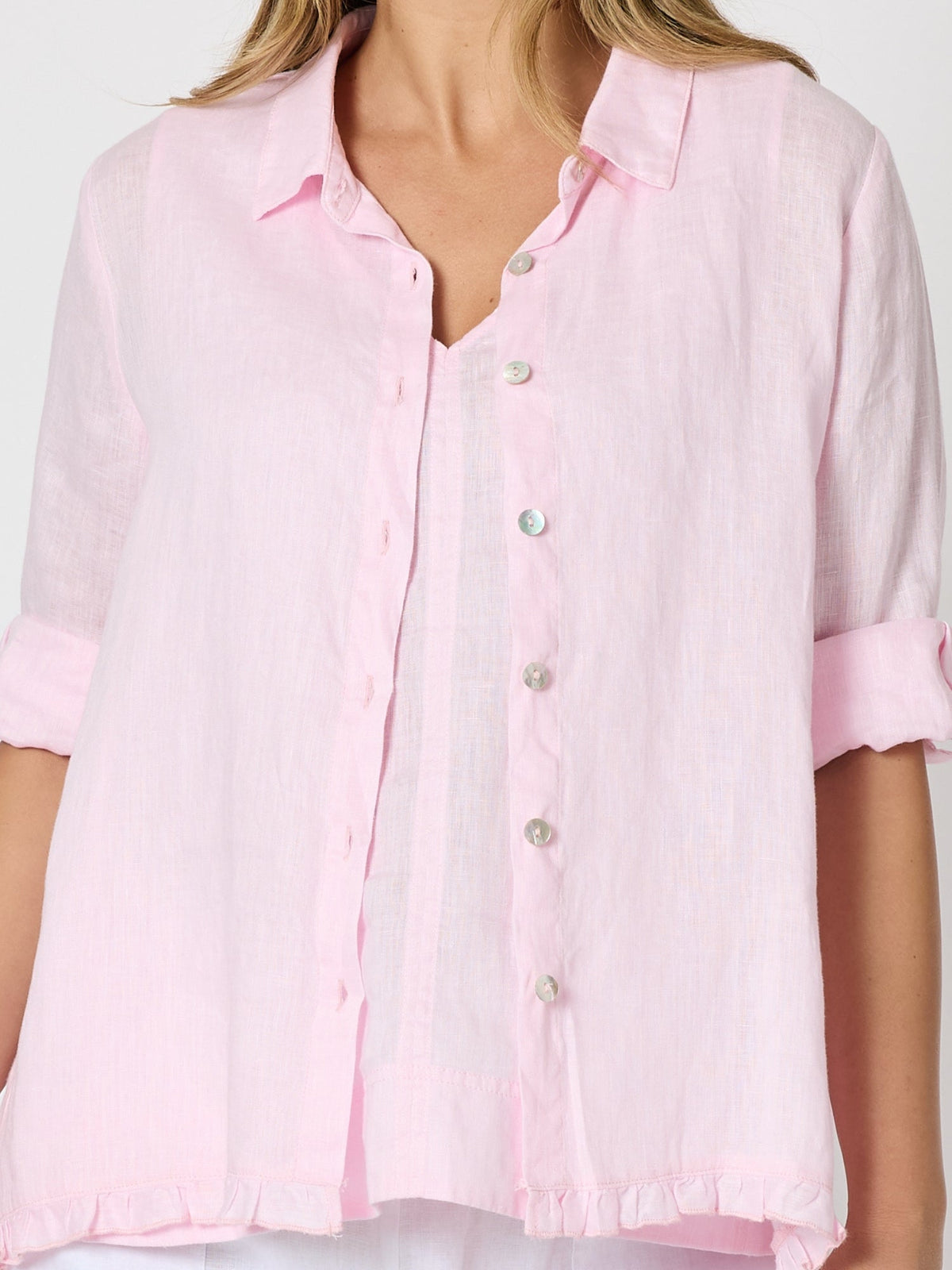 Gordon Smith Milly Ruffle Hem Linen Shirt (Pale Pink)