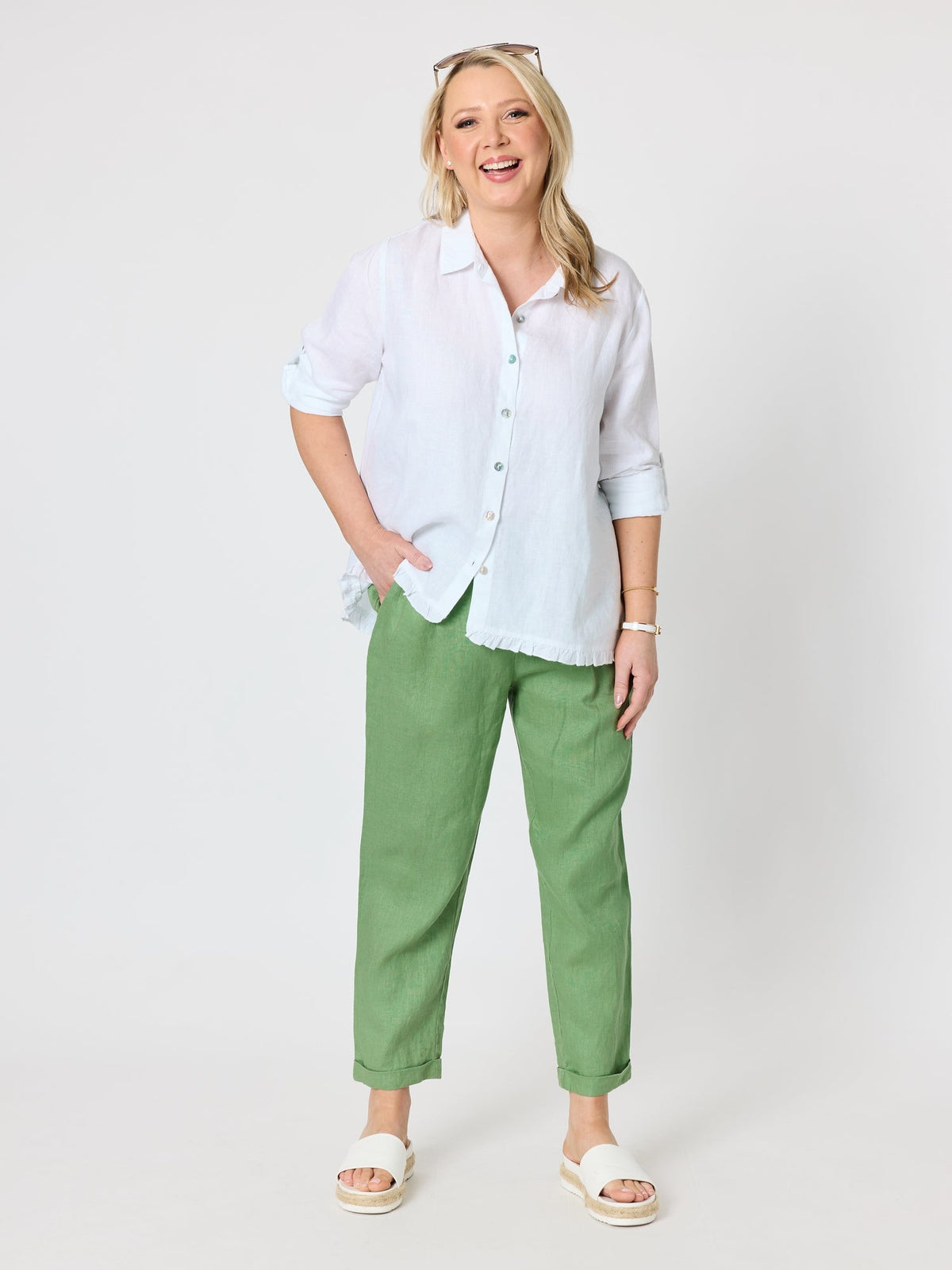 Gordon Smith Milly Ruffle Hem Linen Shirt (White)