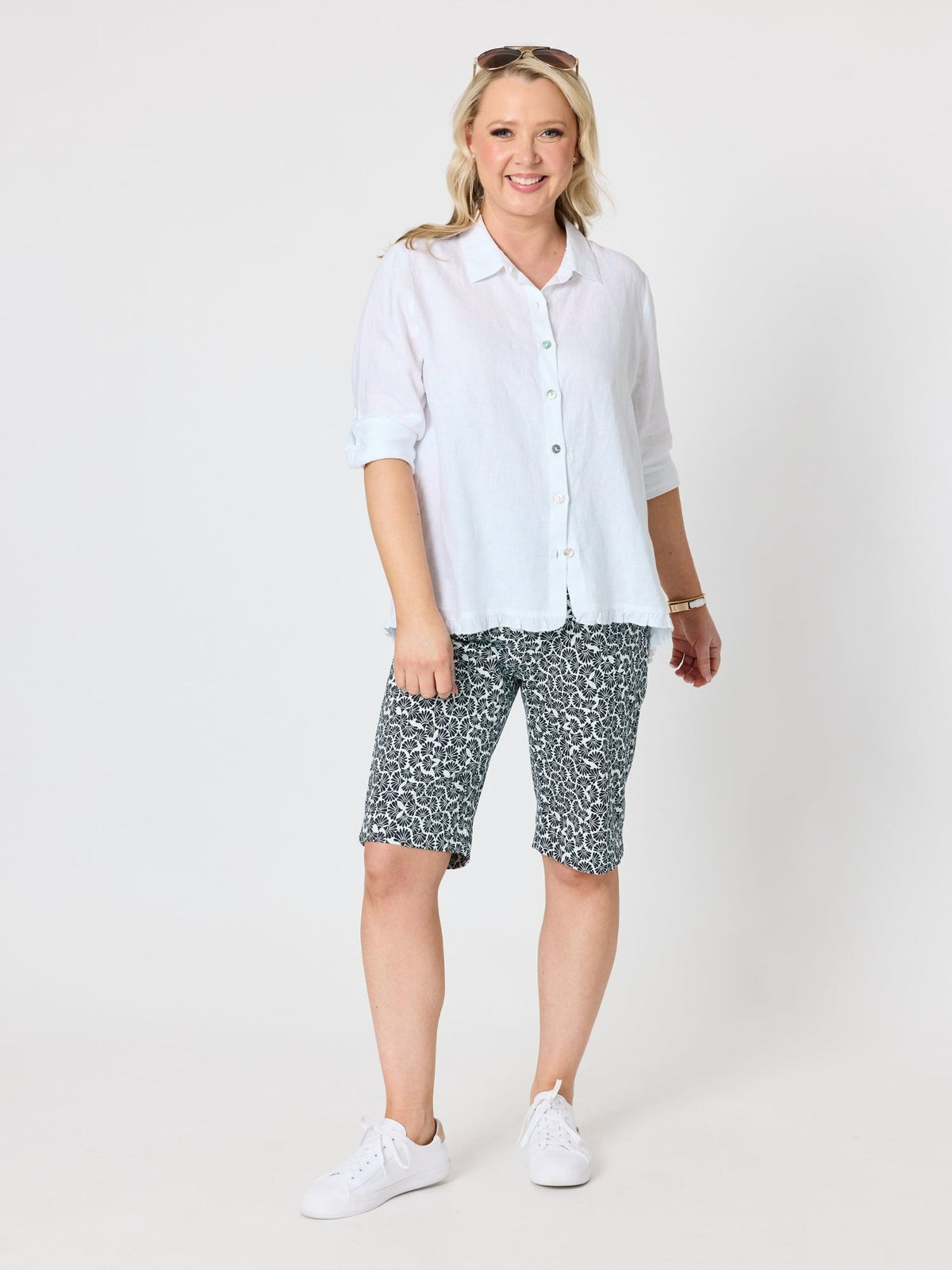 Gordon Smith Milly Ruffle Hem Linen Shirt (White)