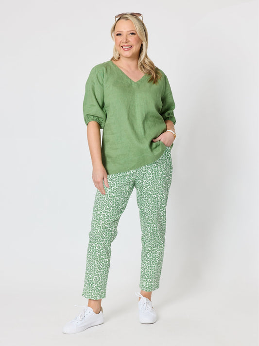 Gordon Smith Anna V-neck Linen Top (Fern)