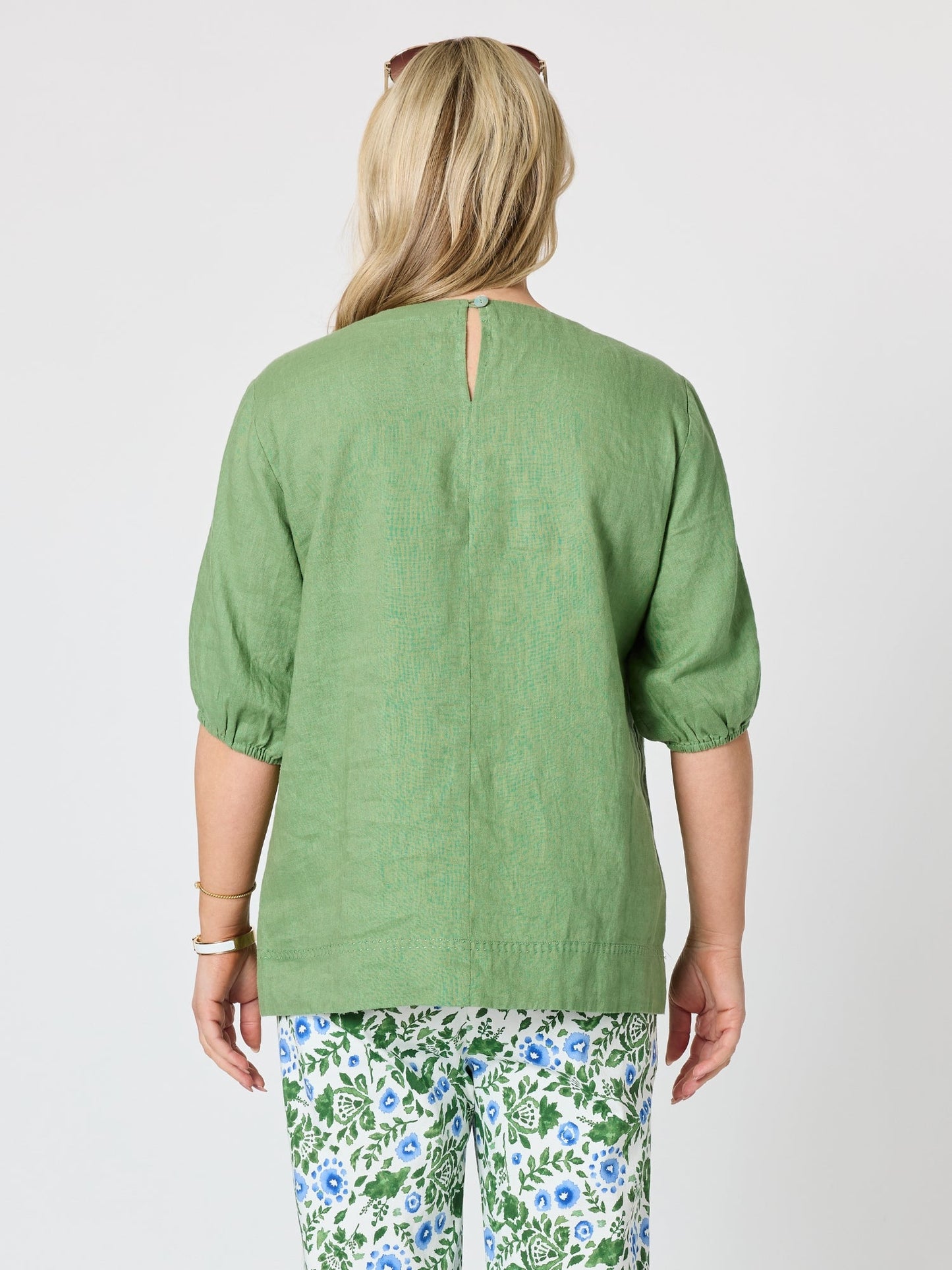 Gordon Smith Anna V-neck Linen Top (Fern)
