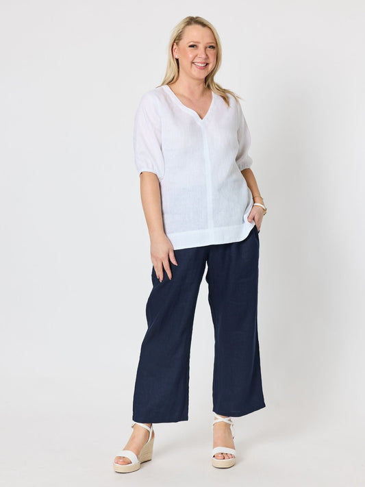 Gordon Smith Anna V-neck Linen Top (White)
