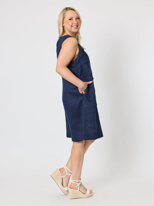 Gordon Smith Amalfi Sleeveless Linen Dress (Navy)