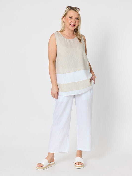 Gordon Smith Chloe Contrast Linen Top (Natural White)