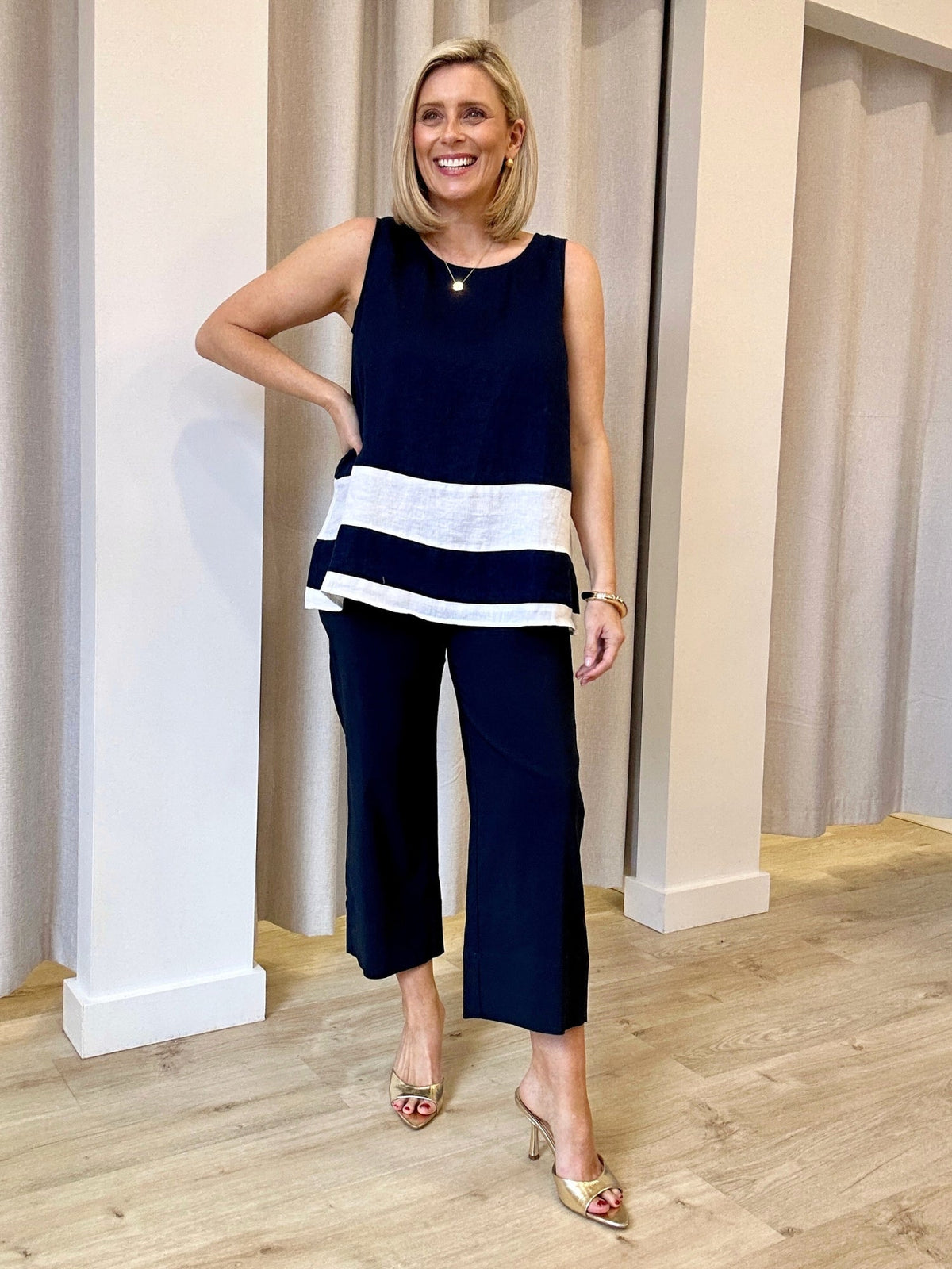 Threadz Zara Wide Leg Pant (Navy)
