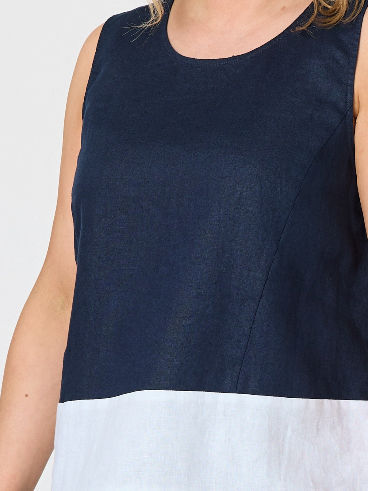 Gordon Smith Chloe Contrast Linen Top (Navy/White)