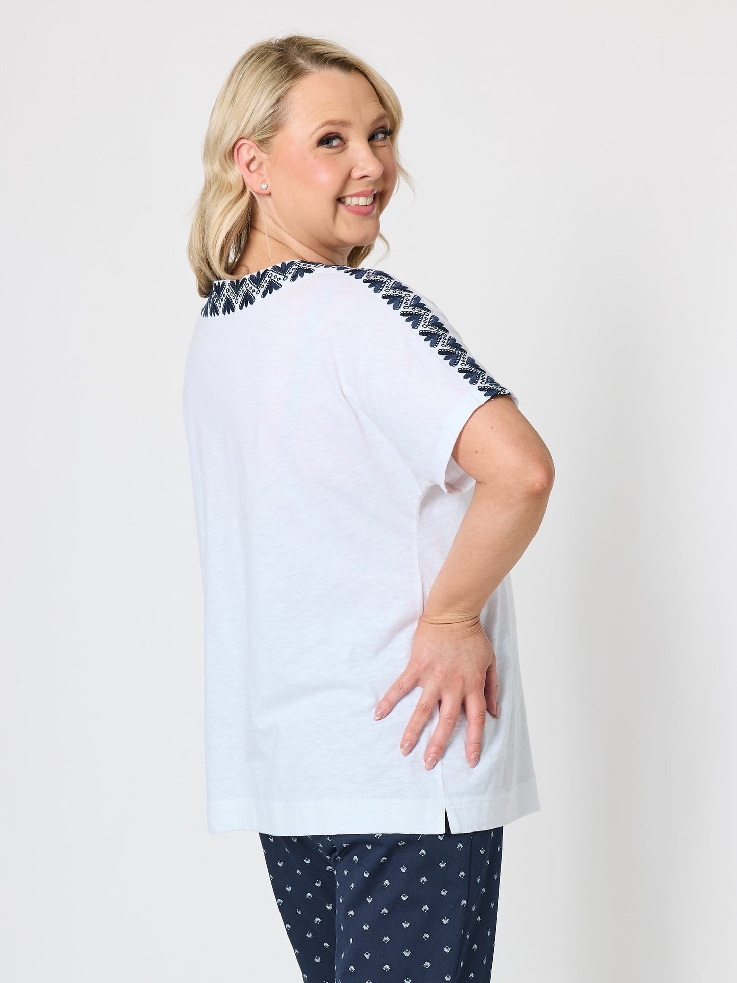 Gordon Smith Embroidered Chevron Cotton T-shirt (White/Navy)