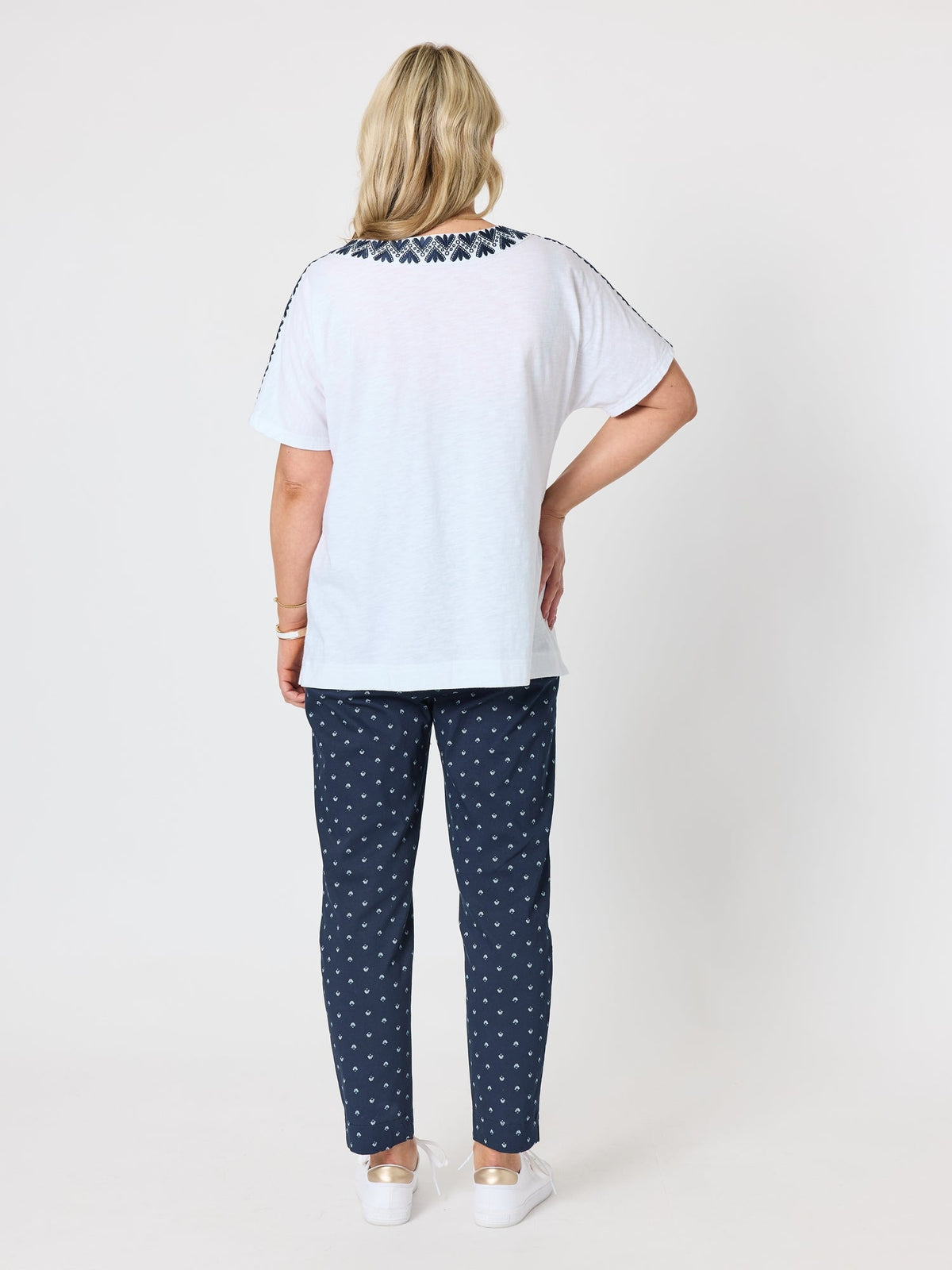 Gordon Smith Embroidered Chevron Cotton T-shirt (White/Navy)