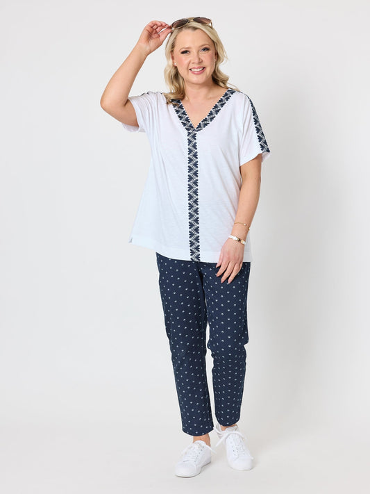 Gordon Smith Embroidered Chevron Cotton T-shirt (White/Navy)