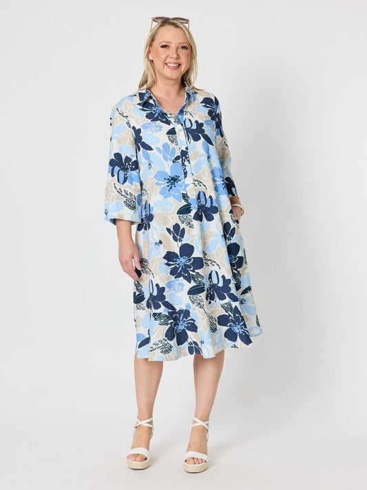 Gordon Smith Amalfi Floral Rose Print Dress (Cornflower Multi)