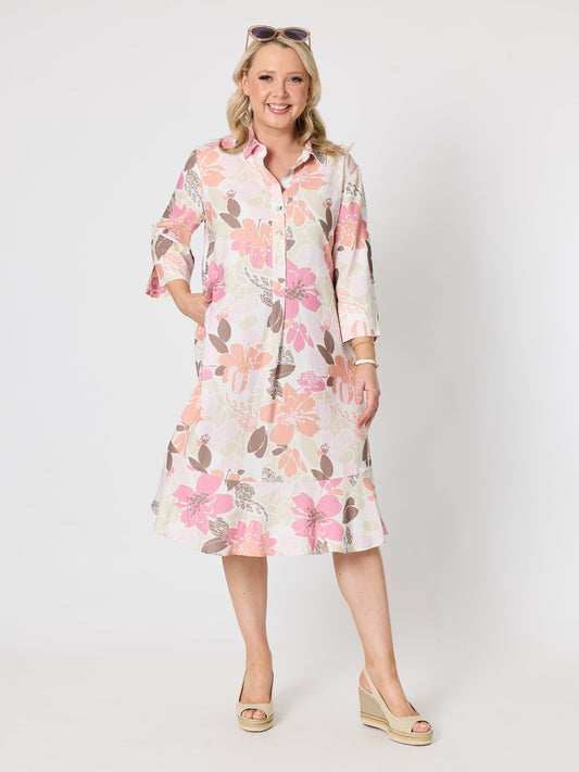 Image of Dresses. Product name - Amalfi Floral Rose Print Dress Pink/Multi in Pink/Multi colour by brand - Gordon Smith