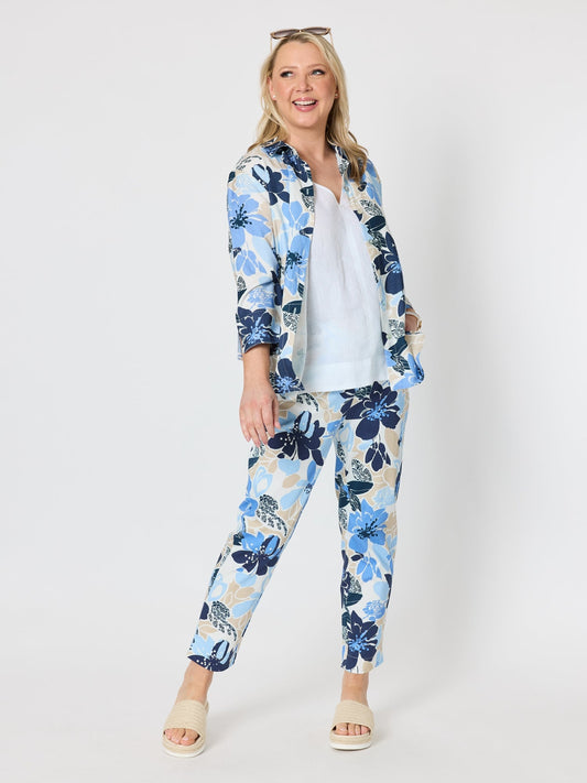 Gordon Smith Amalfi Floral Rose Print Shirt (Cornflower Multi)