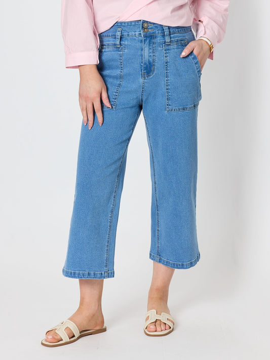 Image of Jeans. Product name - Hudson Wide Leg Crop Jean Denim in Denim colour by brand - Gordon Smith