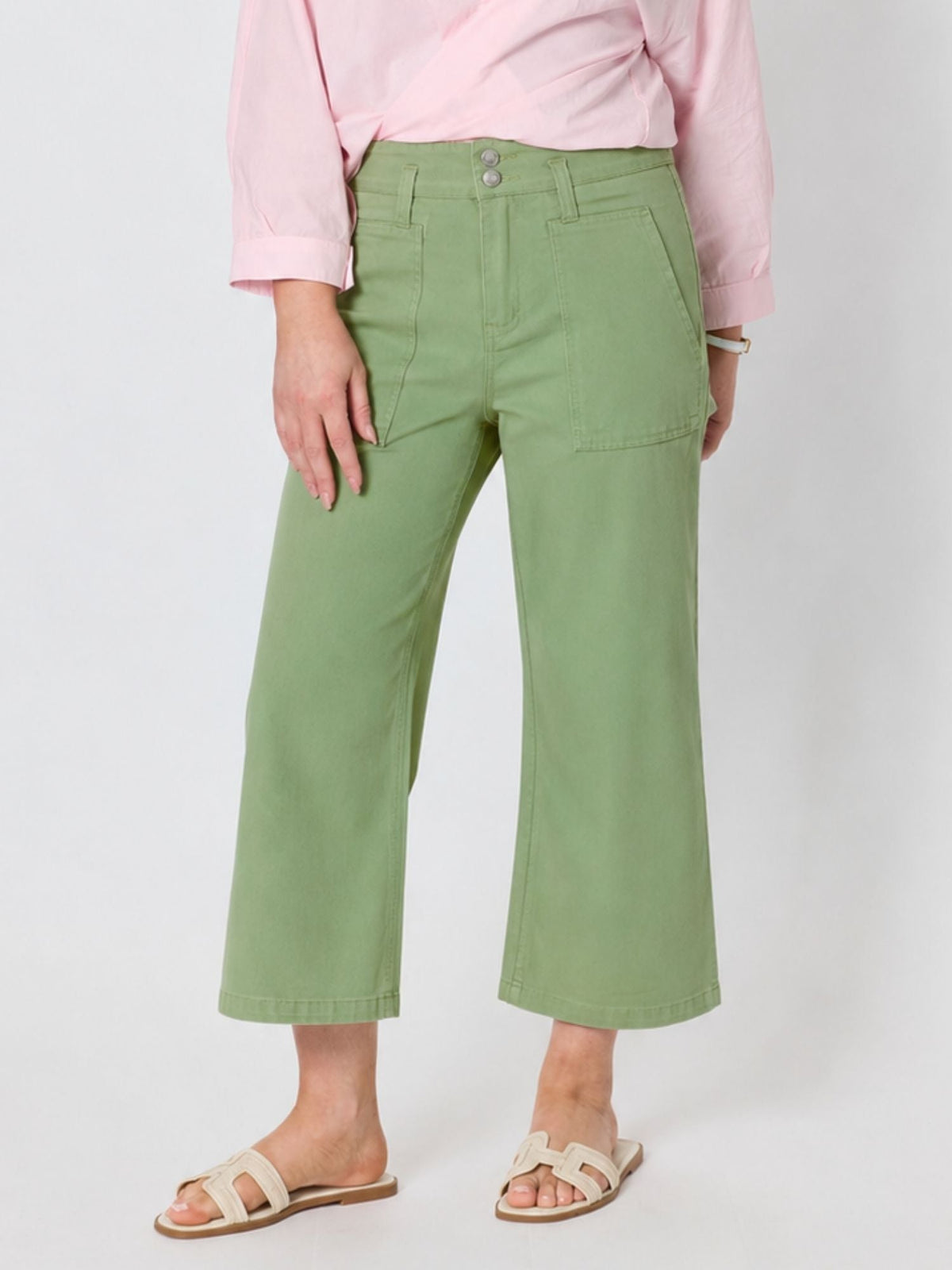 Image of Jeans. Product name - Hudson Wide Leg Crop Jean Fern in Fern colour by brand - Gordon Smith