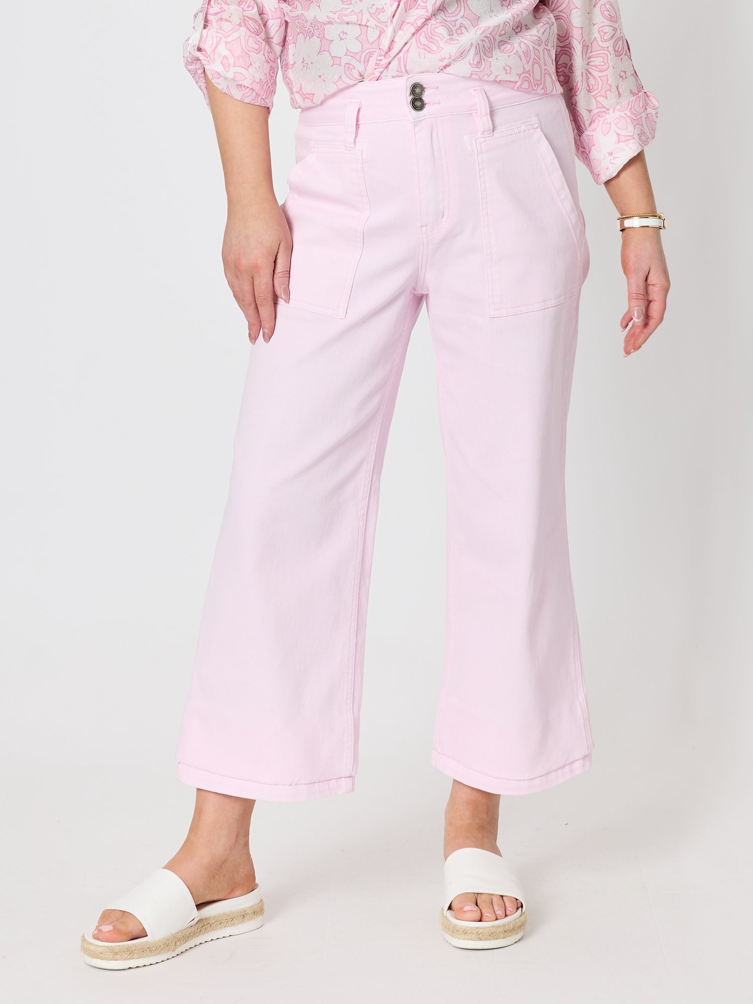 Image of Jeans. Product name - Hudson Wide Leg Crop Jean Pale Pink in Pale Pink colour by brand - Gordon Smith