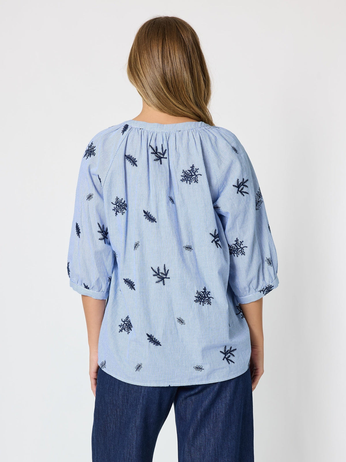 Threadz Botanica Embroidered Floral Shirt (Navy/White)