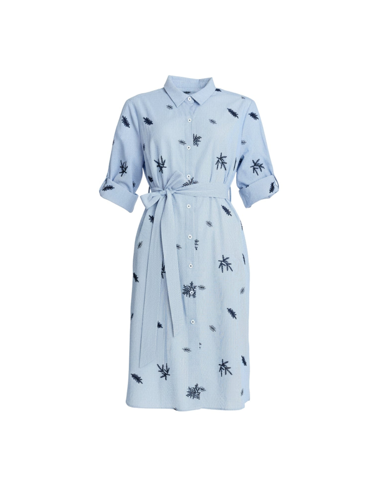Threadz Botanica Floral Embroidered Shirt Dress (Navy/White)