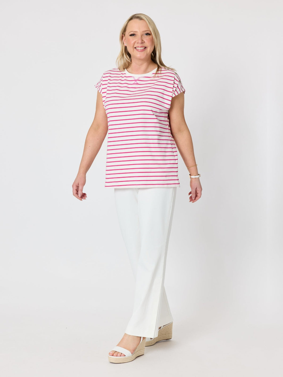 Gordon Smith Dockside Stripe Stud Tee (Raspberry White)