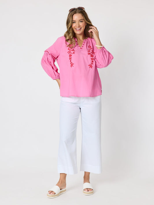 Threadz Coral Coast Embroidered Top (Rose)