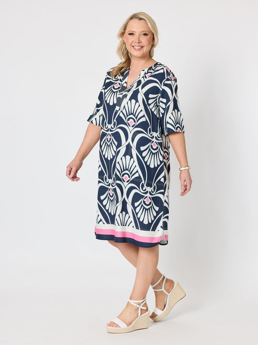 Gordon Smith Riviera Print Dress (Navy/White)