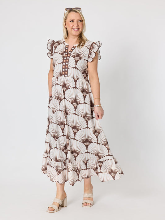 Gordon Smith Tuscan Print Cotton Maxi Dress (Coffee Multi)