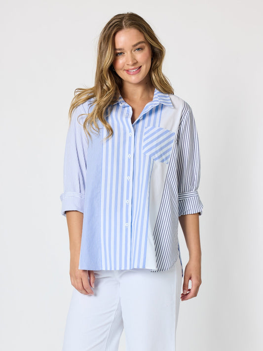 Image of Shirts. Product name - Miramar Stripe Print Shirt Blue/White in Blue/White colour by brand - Threadz
