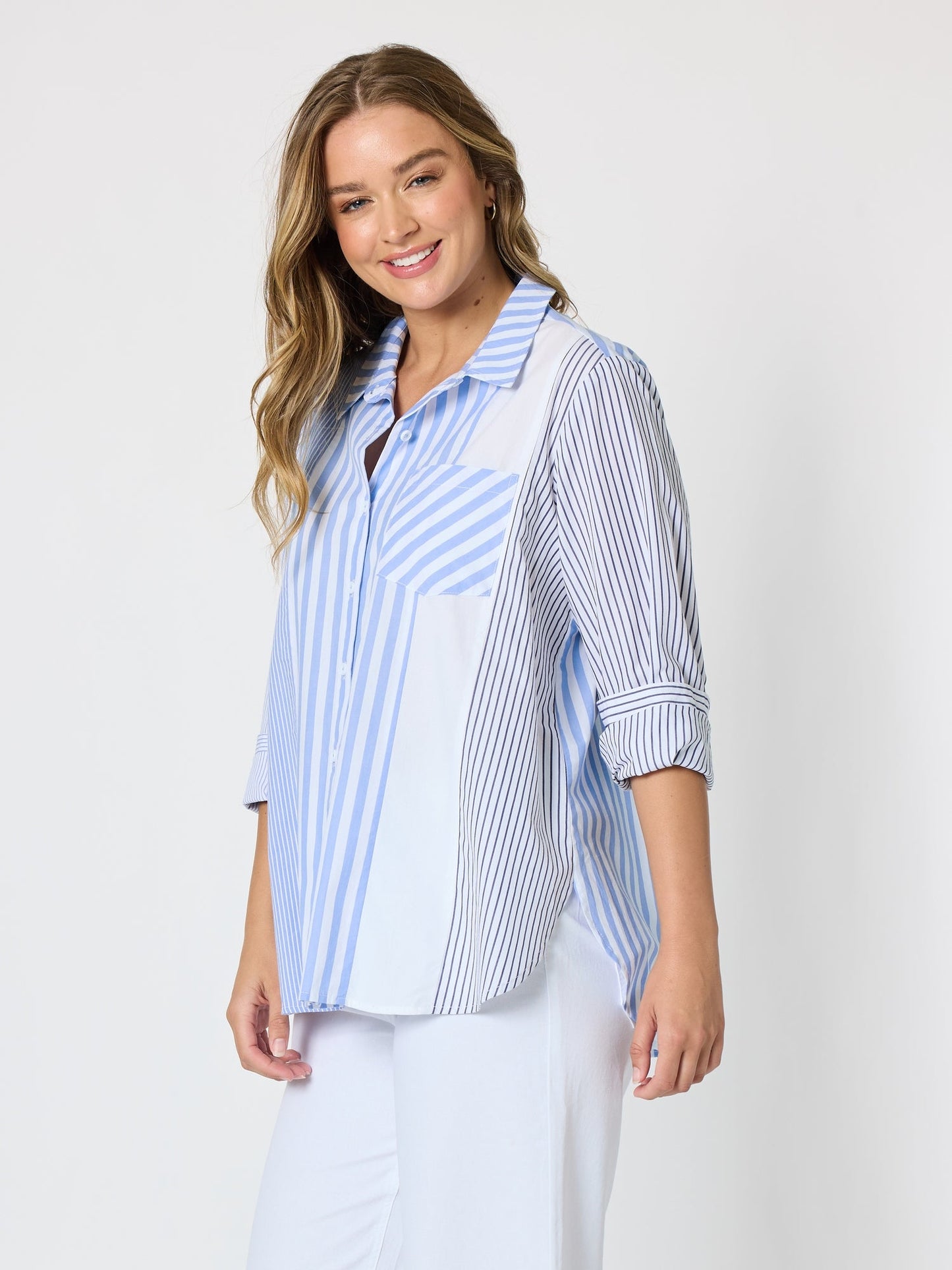 Threadz Miramar Stripe Print Shirt (Blue/White)