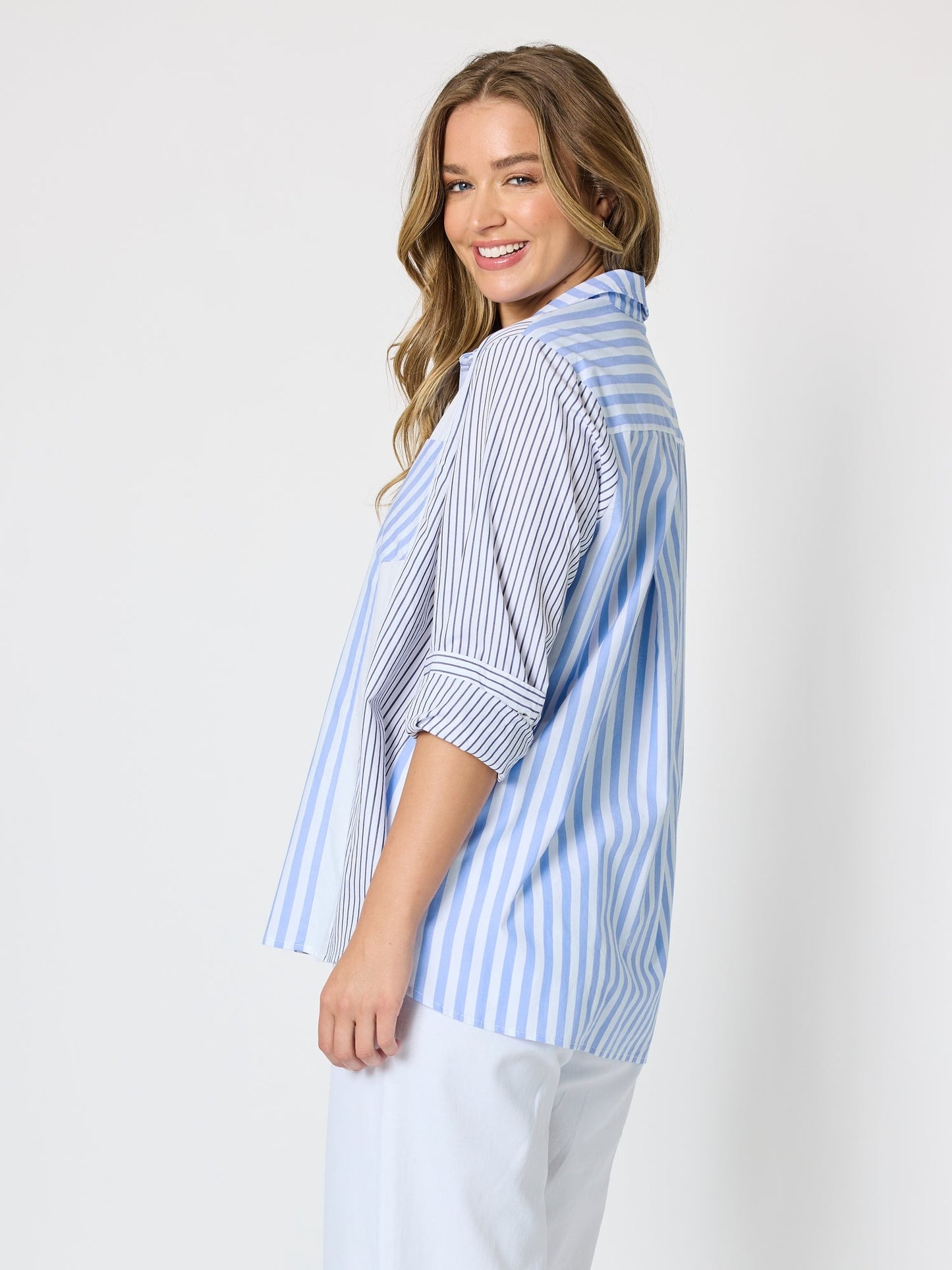 Threadz Miramar Stripe Print Shirt (Blue/White)