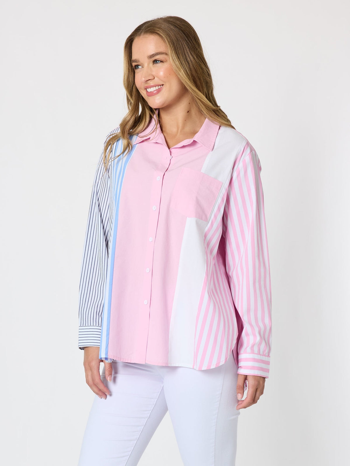 Threadz Miramar Stripe Print Shirt (Lipstick Multi)