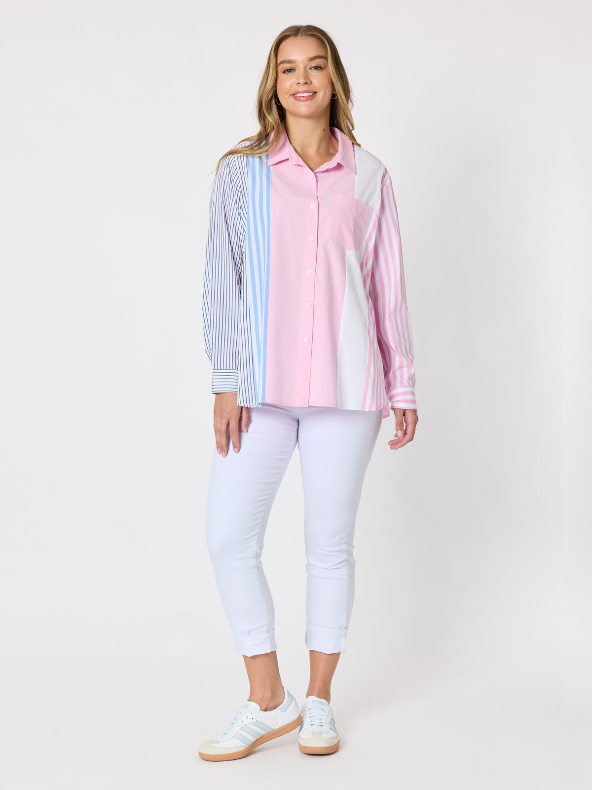 Threadz Miramar Stripe Print Shirt (Lipstick Multi)