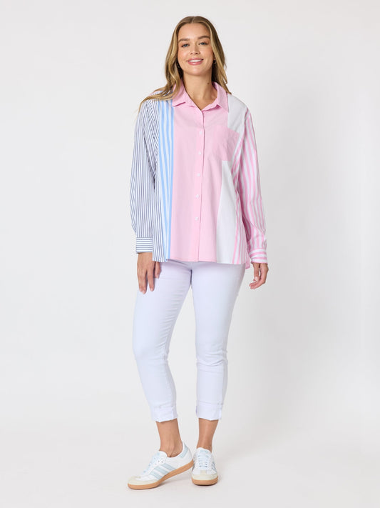 Threadz Miramar Stripe Print Shirt (Lipstick Multi)
