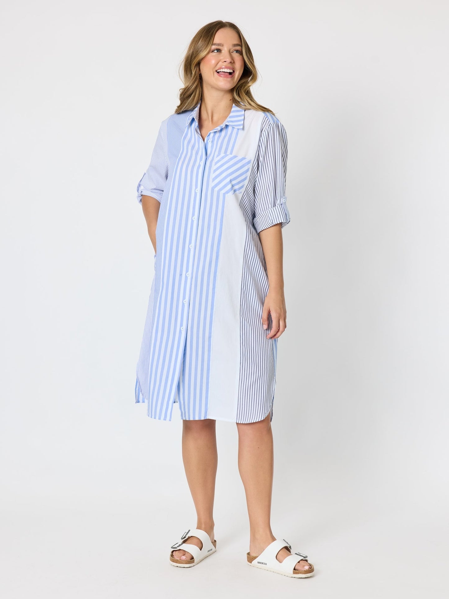 Threadz Miramar Stripe Print Shirt Dress (Blue/White)