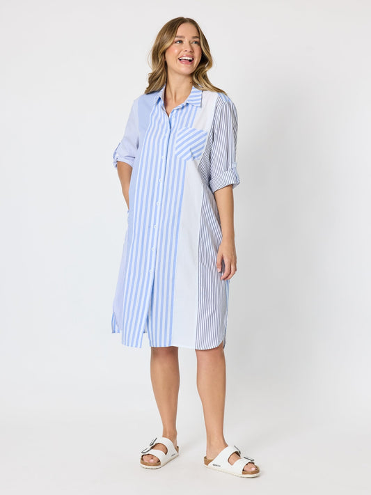 Threadz Miramar Stripe Print Shirt Dress (Blue/White)