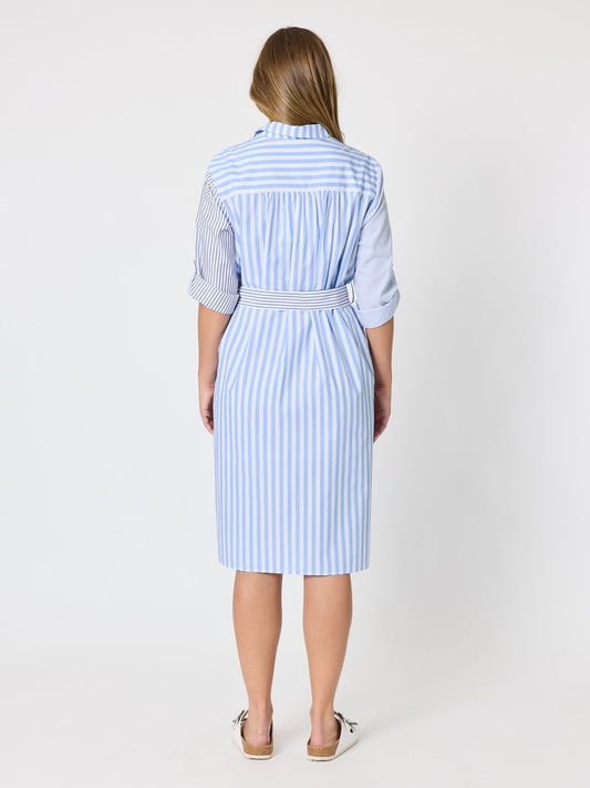 Threadz Miramar Stripe Print Shirt Dress (Blue/White)