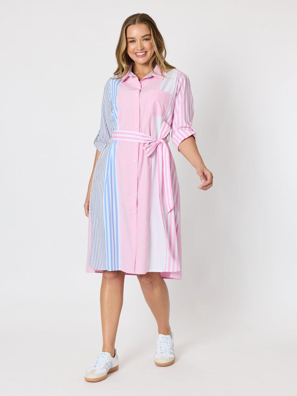Threadz Miramar Stripe Print Shirt Dress (Lipstick Multi)