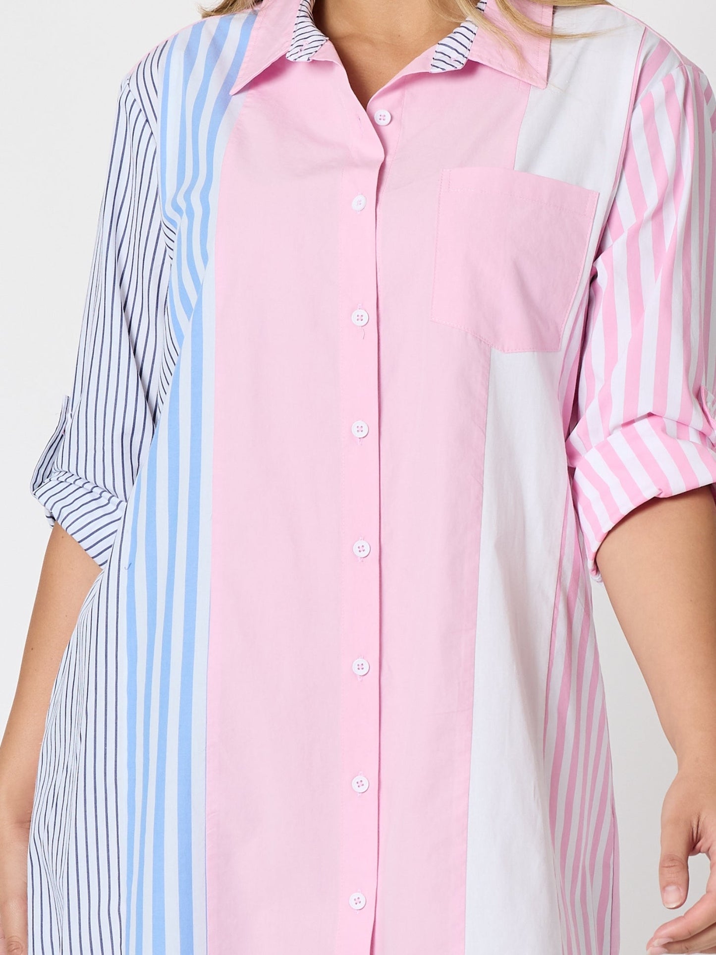 Threadz Miramar Stripe Print Shirt Dress (Lipstick Multi)