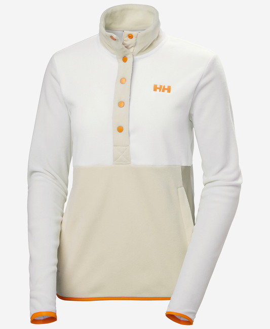 Image of a model wearing Outerwear. Product name - W DAYBREAKER SNAP PULLOVER, Snow in Snow colour by brand - Helly Hansen