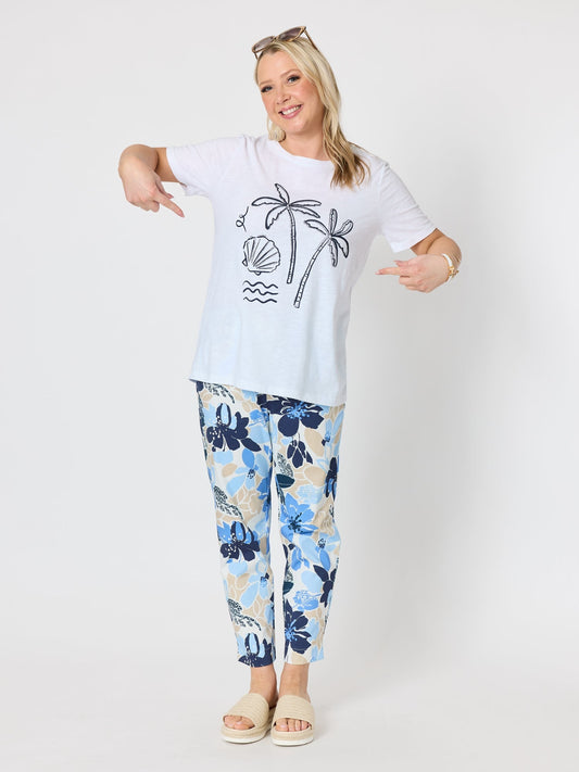 Gordon Smith Amalfi Shell Beaded Cotton Tee (White/Navy)