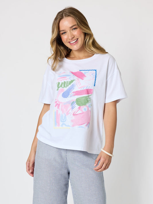 Image of T-Shirts. Product name - Laguna Graphic Print Cotton Tee White in White colour by brand - Threadz