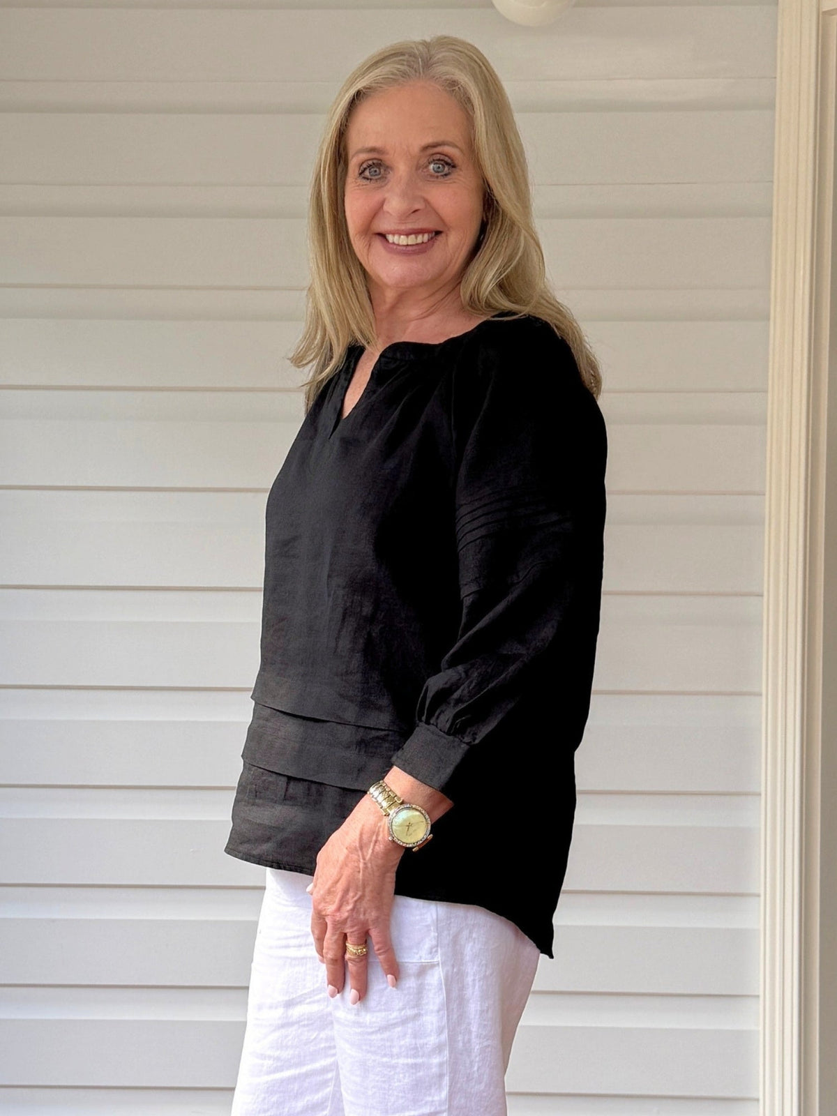 Gordon Smith Kate Linen Top (Black)