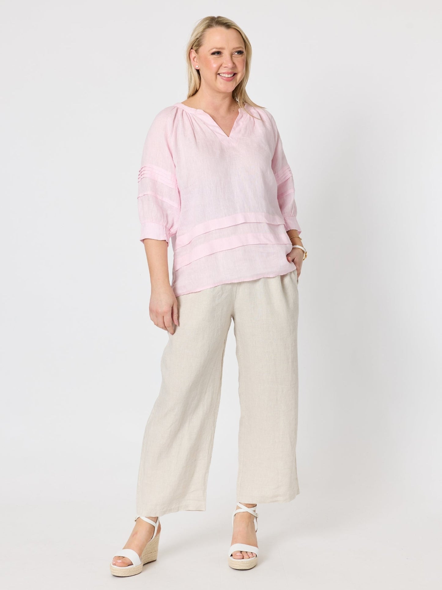Gordon Smith Kate Linen Top (Pale Pink)