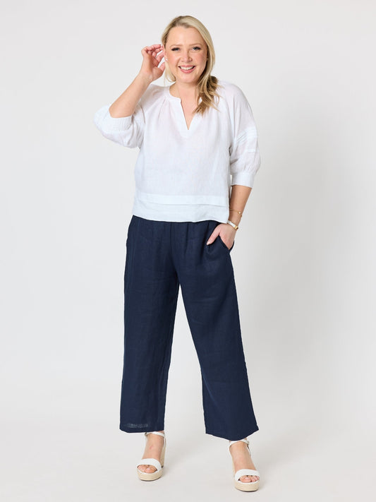 Gordon Smith Lara Wide Leg Linen Pant (Navy)