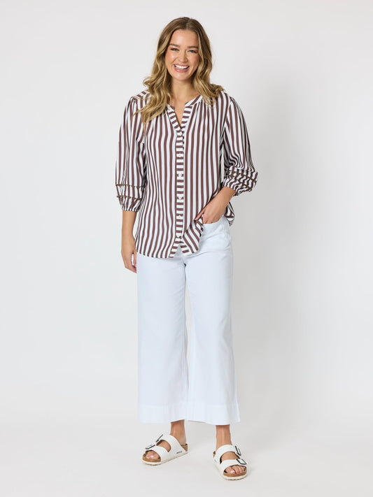 Threadz Montecito Stripe Print Top (Coffee White)