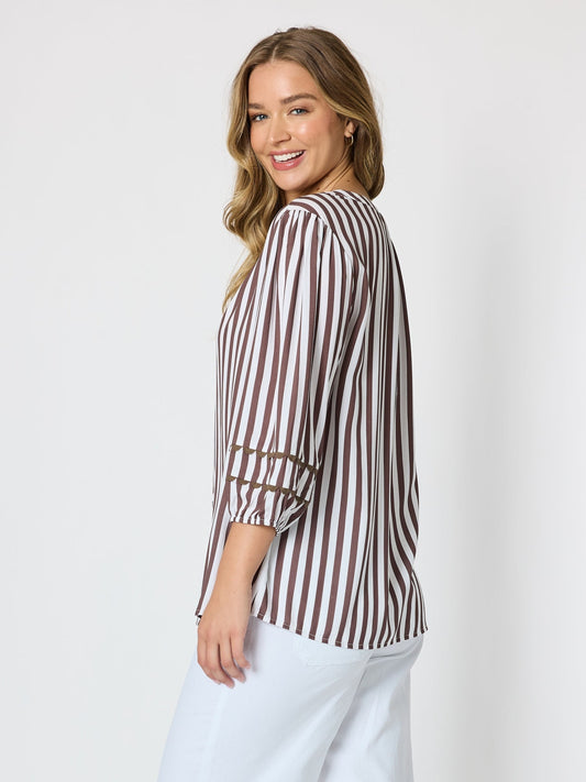 Threadz Montecito Stripe Print Top (Coffee White)