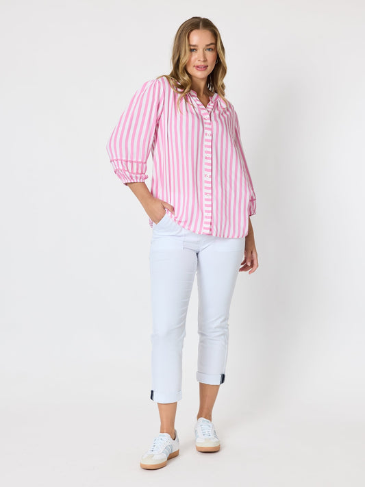 Threadz Montecito Stripe Print Top (Lipstick White)