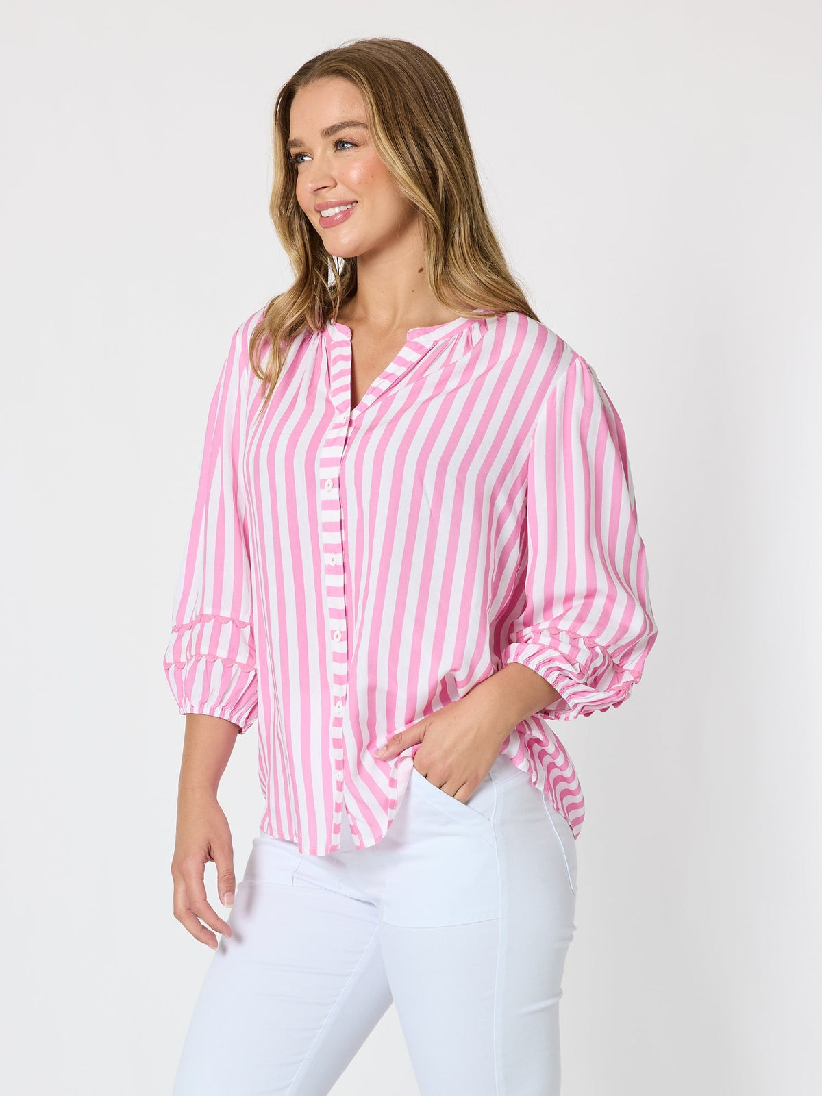 Threadz Montecito Stripe Print Top (Lipstick White)